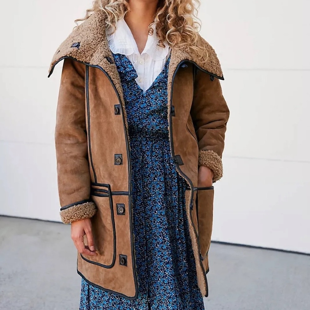 Free People x Nicholas K Alpine Reversible Sheepskin Shearling Leather Coat Z142
